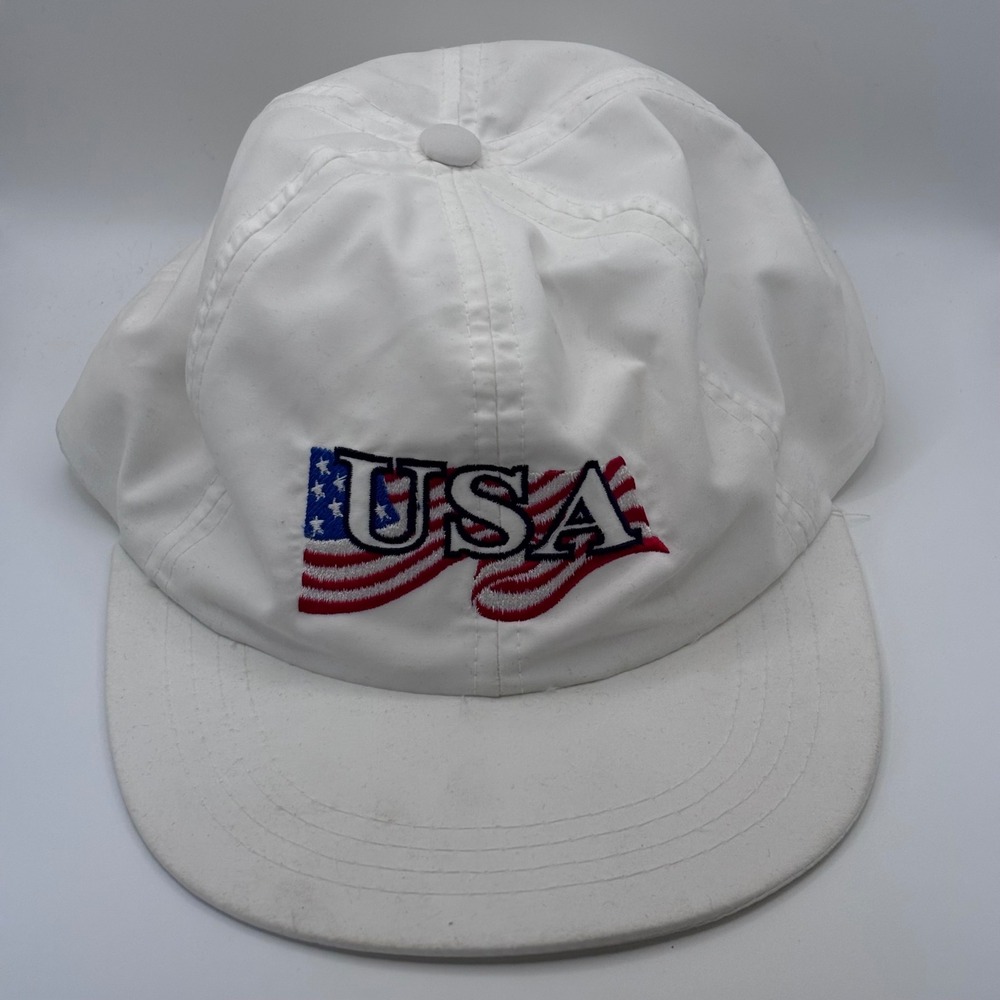 Yupoong USA Flag Hat Mens OSFA White Strapback UBC Polyester Vintage Cap